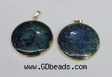 NGP2930 40*42mm flat round chrysocolla gemstone pendants