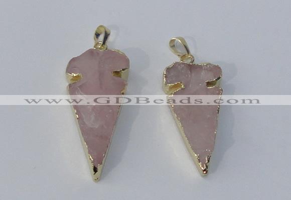 NGP3027 15*35mm – 20*50mm arrowhead rose quartz gemstone pendants