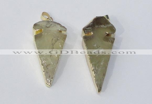 NGP3028 15*35mm – 20*50mm arrowhead lemon quartz gemstone pendants