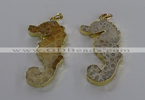 NGP3551 22*58mm - 25*55mm seahorse fossil coral pendants