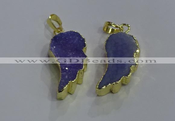 NGP3605 15*30mm - 18*40mm wing-shaped druzy agate pendants