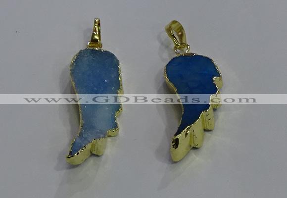 NGP3607 15*30mm - 18*40mm wing-shaped druzy agate pendants