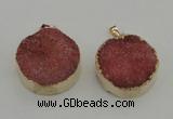 NGP4058 28mm – 30mm flat round druzy quartz pendants wholesale