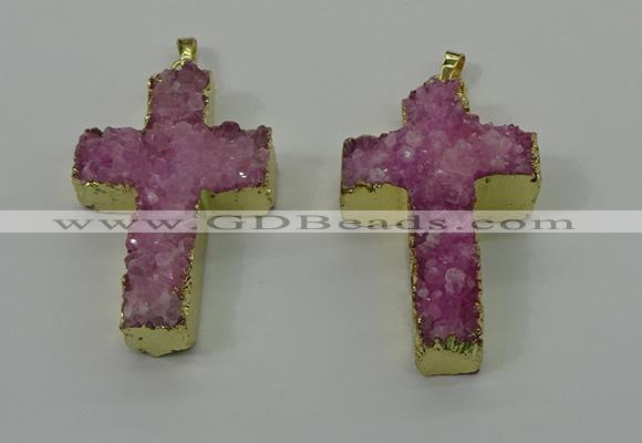 NGP4175 30*48mm - 32*50mm cross druzy quartz pendants wholesale