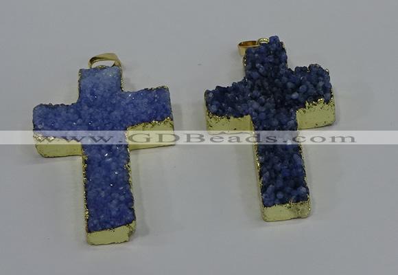 NGP4178 30*48mm - 32*50mm cross druzy quartz pendants wholesale