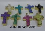 NGP4180 30*48mm - 32*50mm cross druzy quartz pendants wholesale