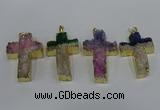 NGP4182 30*48mm - 32*50mm cross druzy quartz pendants wholesale