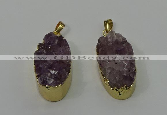 NGP4242 18*35mm oval druzy amethyst pendants wholesale