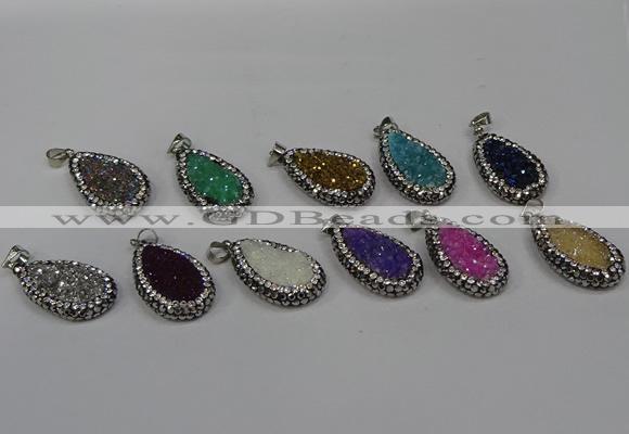 NGP4282 14*23mm flat teardrop plated quartz pendants wholesale