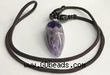 NGP5581 Dogtooth amethyst teardrop pendant with nylon cord necklace