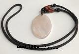 NGP5593 Rose quartz oval pendant with nylon cord necklace