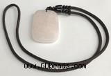 NGP5595 Rose quartz rectangle pendant with nylon cord necklace