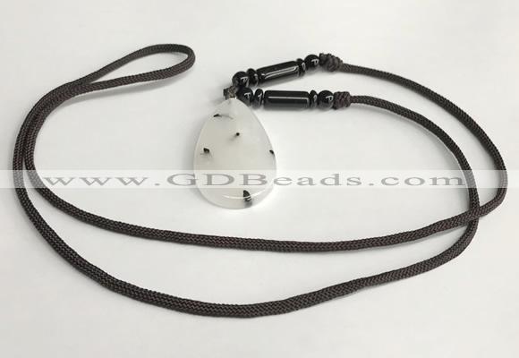 NGP5602 Black rutilated quartz teardrop pendant with nylon cord necklace