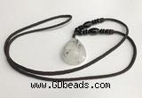 NGP5603 Black rutilated quartz teardrop pendant with nylon cord necklace