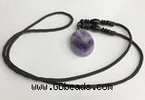 NGP5612 Dogtooth amethyst oval pendant with nylon cord necklace