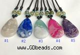 NGP5648 Agate flat teardrop pendant with nylon cord necklace