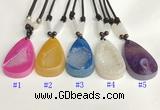 NGP5650 Agate flat teardrop pendant with nylon cord necklace