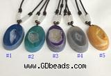 NGP5651 Agate oval pendant with nylon cord necklace