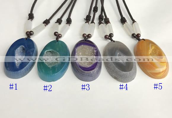 NGP5651 Agate oval pendant with nylon cord necklace