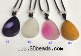 NGP5655 Agate flat teardrop pendant with nylon cord necklace