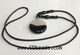 NGP5662 Agate flat round pendant with nylon cord necklace