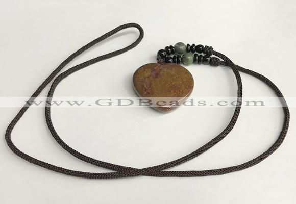 NGP5693 Agate heart pendant with nylon cord necklace