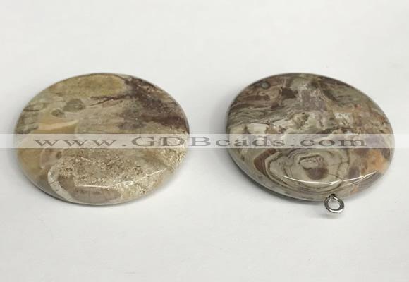 NGP5749 35mm flat round rainforest agate pendants wholesale