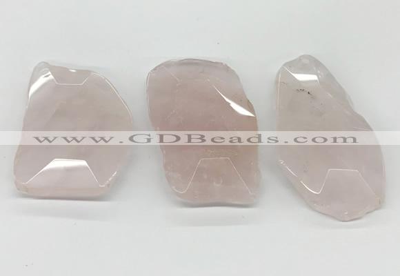 NGP5848 35*50mm - 50*70mm faceted freeform rose quartz slab pendants