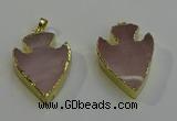 NGP6002 22*30mm - 25*35mm arrowhead rose quartz pendants