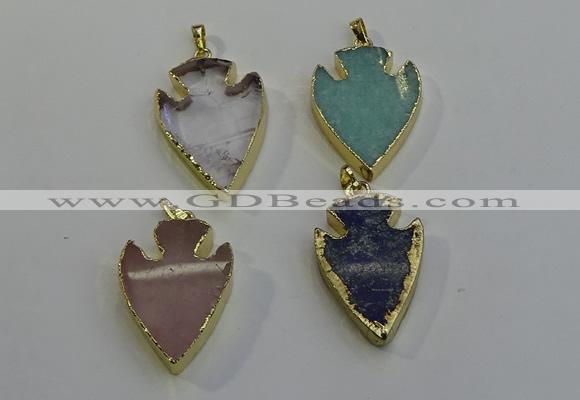 NGP6005 22*30mm - 25*35mm arrowhead mixed gemstone pendants