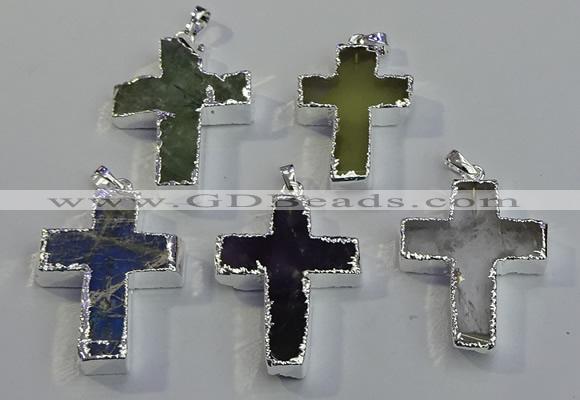 NGP6051 30*40mm - 35*45mm cross mixed gemstone pendants