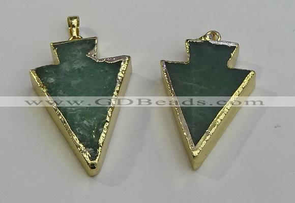 NGP6063 20*40mm - 25*45mm arrowhead green aventurine pendants