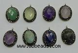 NGP6105 20*25mm - 22*30mm oval mixed gemstone pendants wholesle