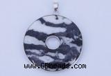 NGP614 5pcs 6*41mm black zebra jasper with brass setting donut pendants