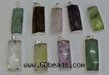 NGP6195 14*30mm - 15*38mm faceted rectangle mixed gemstone pendants