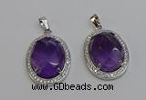 NGP6354 25*30mm oval amethyst gemstone pendants wholesale