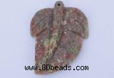 NGP639 5pcs 5*38*52mm leaf Chinese unakite gemstone pendants