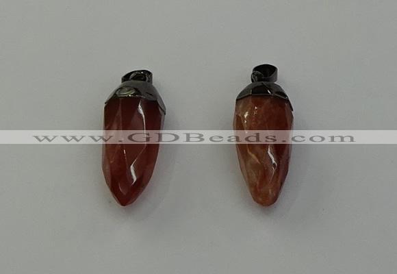 NGP6442 12*24mm - 15*30mm faceted bullet red rabbit hair pendants