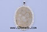 NGP647 5pcs 37*50mm oval chrysanthemum stone with brass pendants