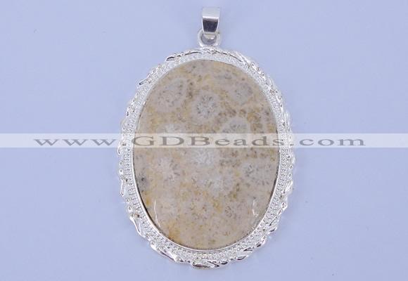 NGP647 5pcs 37*50mm oval chrysanthemum stone with brass pendants