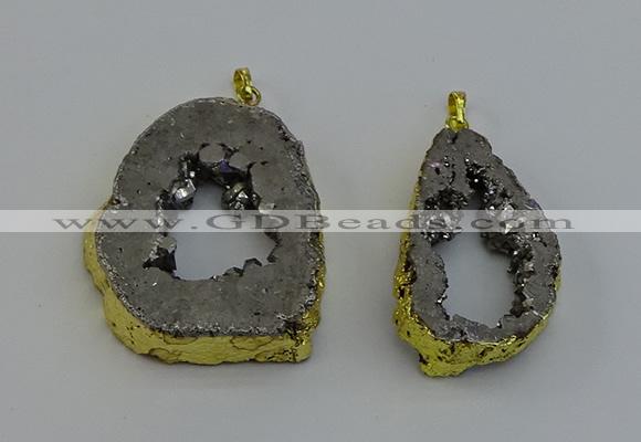 NGP6506 30*40mm - 35*45mm freeform plated druzy agate pendants