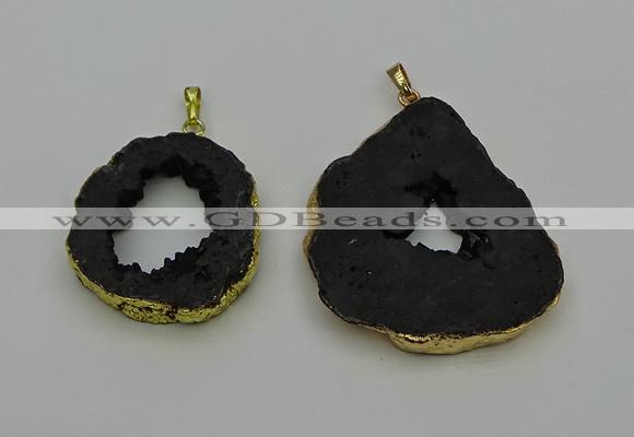 NGP6507 30*40mm - 35*45mm freeform plated druzy agate pendants