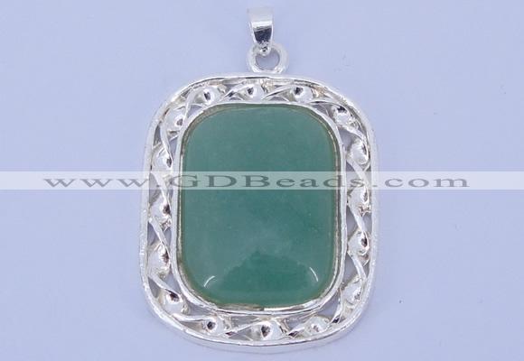 NGP652 5pcs 38*40mm rectangle brass with green aventurine pendants