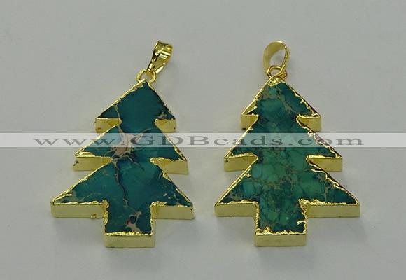 NGP6578 30*40mm - 32*40mm Christmas tree sea sediment jasper pendants