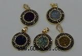 NGP6590 22mm - 22mm coin plated druzy agate gemstone pendants