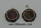 NGP6594 28mm - 30mm flower plated druzy agate gemstone pendants