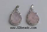 NGP6607 22*30mm faceted teardrop rose quartz gemstone pendants