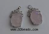 NGP6629 18*25mm faceted oval rose quartz gemstone pendants