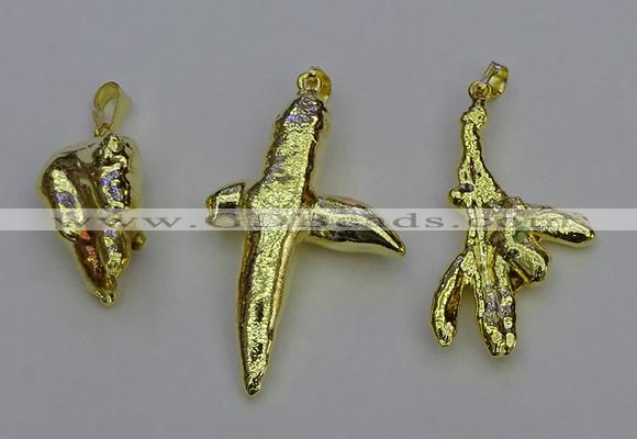 NGP6714 10*25mm - 20*45mm freeform gold plated pearl pendants