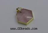 NGP6801 24*25mm hexagon rose quartz gemstone pendants wholesale